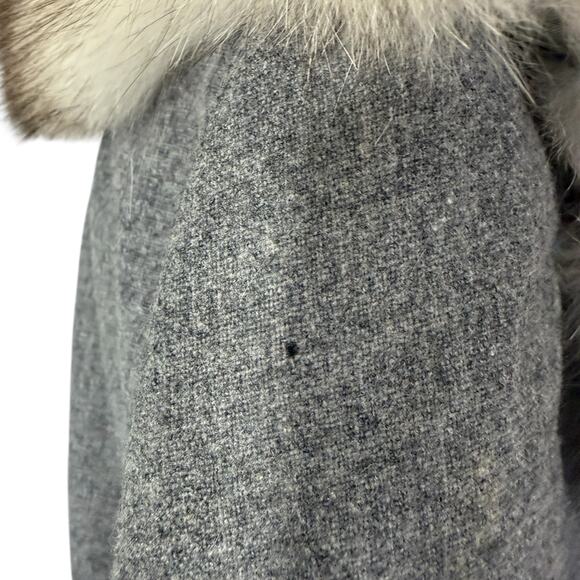 Vintage Lilli Ann Gray Wool Fox Fur Trimmed Blazer Jacket Skirt Suit S - Picture 7 of 10